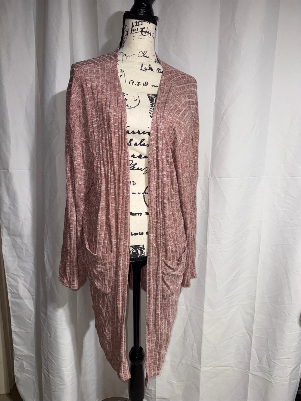 Nine West Dusty Rose Open-Front Ribbed Cardigan